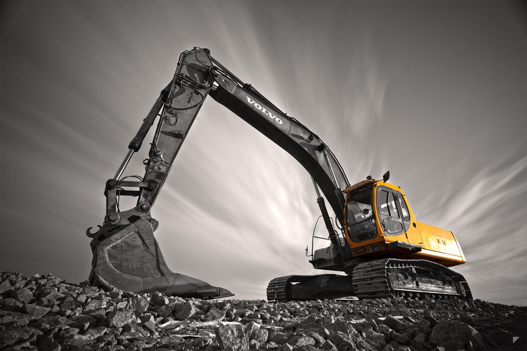 Heavy equipment excavator on a rocky site